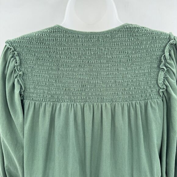 Pomander Place Ceci Mini Dress Size S Green Cotton Tiered Smocking V-Neck Lined - Picture 5 of 12